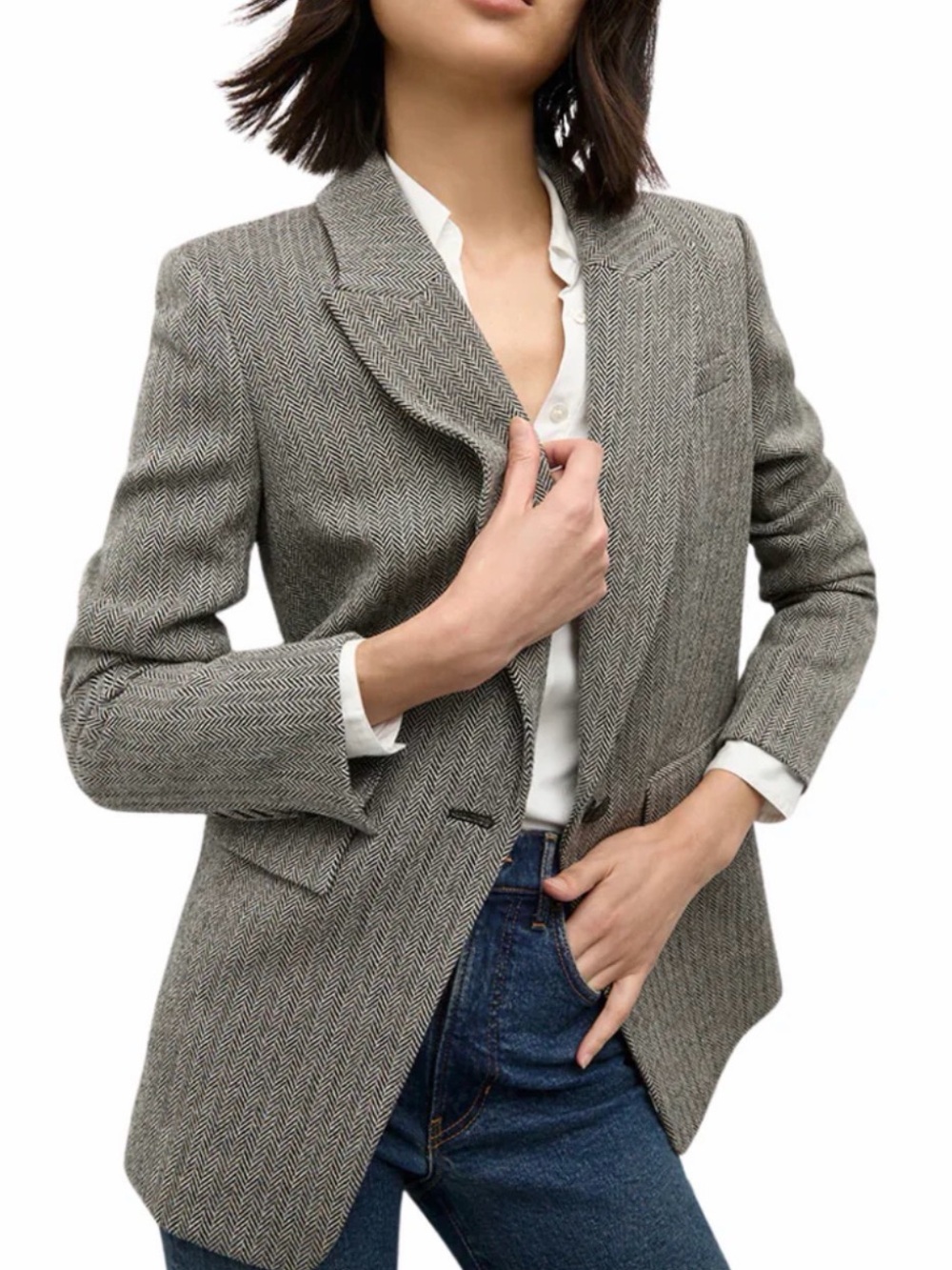 Veronica Beard Miller Dickey Blazer Gray Herringbone Wool | 8